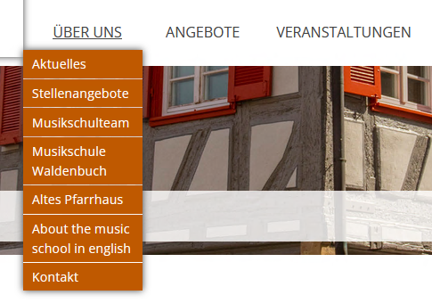 Untermenü Navigationsleiste mit geöffneter Unternavigation von "Über uns"